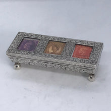 Load image into Gallery viewer, Edwardian Silver Triple Stamp Box A & J Zimmerman Birmingham 1903