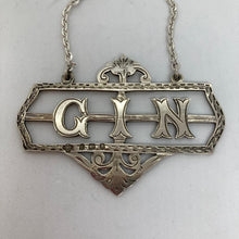 Load image into Gallery viewer, Edwardian Silver Decanter Label / Spirit Label Gin Birmingham 1907