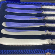 Load image into Gallery viewer, Boxed Set Of Silver Handled Butter Knives Sheffield 1915