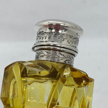 Load image into Gallery viewer, Silver Topped Scent Bottle Yellow Glass