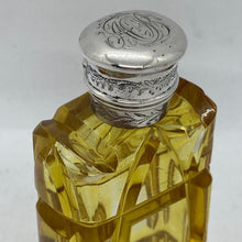 Load image into Gallery viewer, Silver Topped Scent Bottle Yellow Glass
