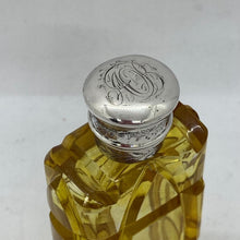 Load image into Gallery viewer, Silver Topped Scent Bottle Yellow Glass