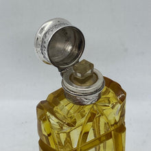 Load image into Gallery viewer, Silver Topped Scent Bottle Yellow Glass
