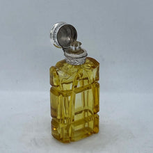 Load image into Gallery viewer, Silver Topped Scent Bottle Yellow Glass