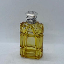 Load image into Gallery viewer, Silver Topped Scent Bottle Yellow Glass