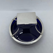 Load image into Gallery viewer, Silver And Bristol Blue Glass Table Vesta / Match Holder