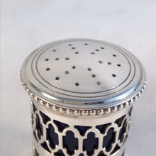 Load image into Gallery viewer, Silver And Blue Glass Salt Cellar And Pepperette Roberts & Belk Sheffield 1977