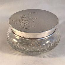 Load image into Gallery viewer, Silver Lidded Glass Dressing Table Jar Adie Brothers Birmingham 1957