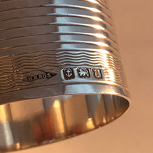 Load image into Gallery viewer, Pair Of Silver Napkin Rings with Striped Pattern and Rectangular Cartouche Birmingham 1944