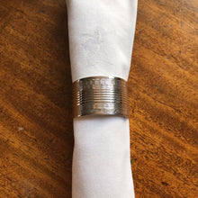 Load image into Gallery viewer, Pair Of Silver Napkin Rings with Striped Pattern and Rectangular Cartouche Birmingham 1944