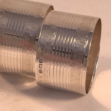 Load image into Gallery viewer, Pair Of Silver Napkin Rings with Striped Pattern and Rectangular Cartouche Birmingham 1944