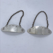 Load image into Gallery viewer, Pair of Silver Decanter Labels Whisky and Brandy Queen's Silver Jubilee 1977