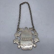 Load image into Gallery viewer, Silver Barrel Shaped Wine Label / Decanter Label Brandy