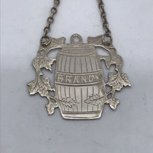 Load image into Gallery viewer, Silver Barrel Shaped Wine Label / Decanter Label Brandy