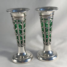 Load image into Gallery viewer, Pair Of Art Nouveau Silver And Glass Vases Sheffield 1909