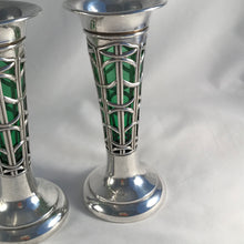 Load image into Gallery viewer, Pair Of Art Nouveau Silver And Glass Vases Sheffield 1909