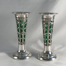 Load image into Gallery viewer, Pair Of Art Nouveau Silver And Glass Vases Sheffield 1909