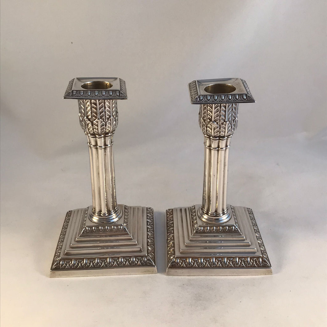 Victorian Silver Corinthian Column Candlesticks London 1901