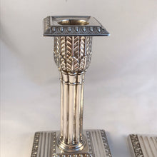 Load image into Gallery viewer, Victorian Silver Corinthian Column Candlesticks London 1901
