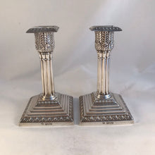 Load image into Gallery viewer, Victorian Silver Corinthian Column Candlesticks London 1901
