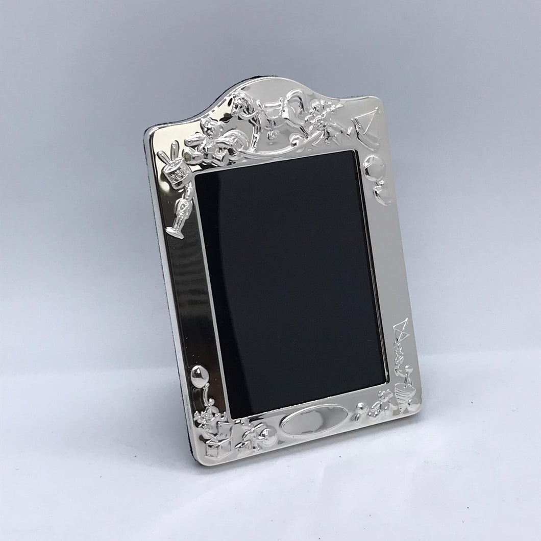 Hallmarked Solid Silver Photograph Frame With Toy Design And Arched Top