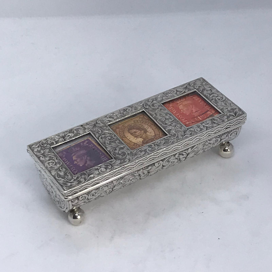 Edwardian Silver Triple Stamp Box A & J Zimmerman Birmingham 1903