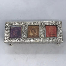 Load image into Gallery viewer, Edwardian Silver Triple Stamp Box A &amp; J Zimmerman Birmingham 1903
