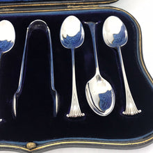 Load image into Gallery viewer, Boxed Set Of Ornate Silver Spoons And Sugar Tongs Sheffield 1936
