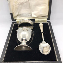 Load image into Gallery viewer, Silver Christening Set = Egg Cup, Spoon And Napkin Ring Set Birmingham 1968
