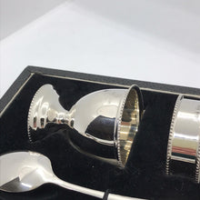 Load image into Gallery viewer, Silver Christening Set = Egg Cup, Spoon And Napkin Ring Set Birmingham 1968
