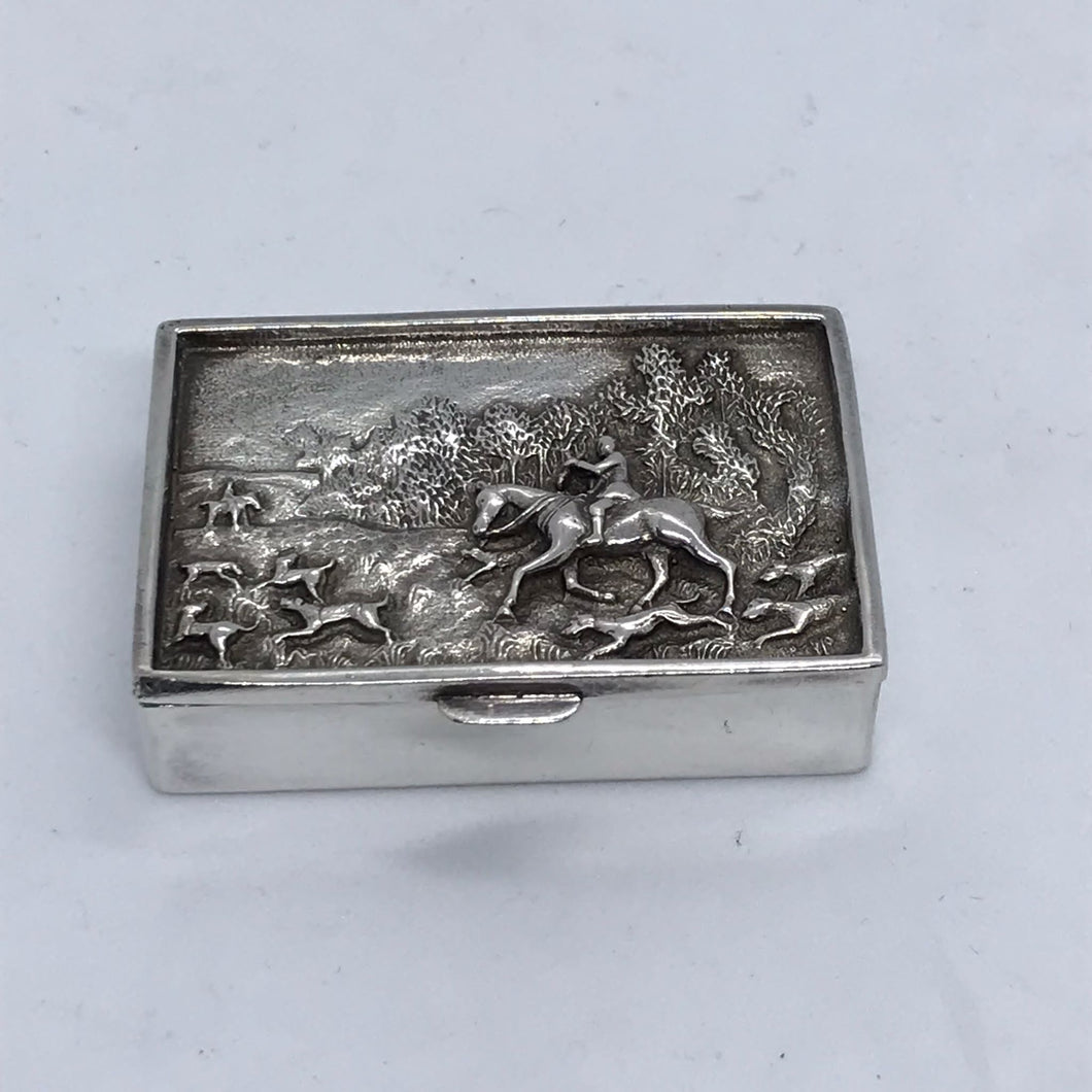 Novelty Silver Box With Embossed Hunting Scene