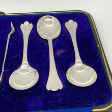 Load image into Gallery viewer, Cased Set Of Six Silver Trefid Coffee Spoons &amp; Sugar Nips Sheffield 1911
