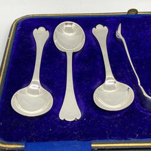 Load image into Gallery viewer, Cased Set Of Six Silver Trefid Coffee Spoons &amp; Sugar Nips Sheffield 1911
