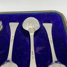 Load image into Gallery viewer, Cased Set Of Six Silver Trefid Coffee Spoons &amp; Sugar Nips Sheffield 1911
