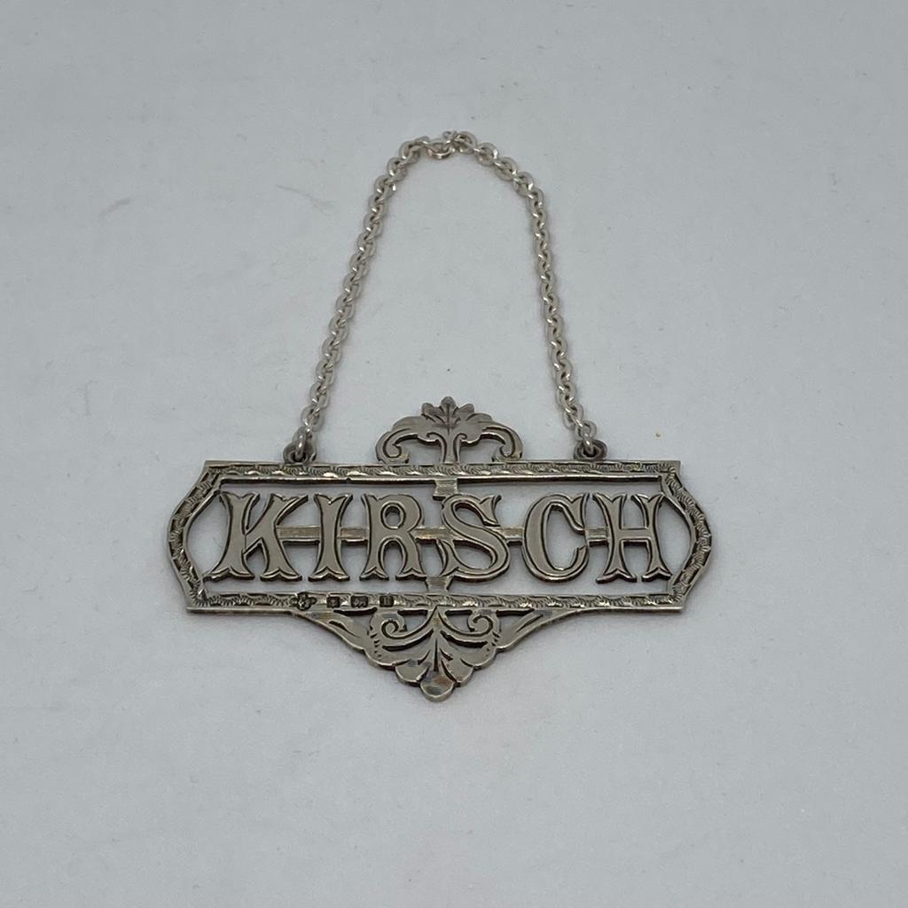 Unusual Edwardian Silver Decanter / Wine Label Kirsch Birmingham 1907