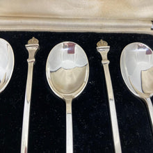 Load image into Gallery viewer, Boxed Set Of Silver Collectors Spoons With Crown Finials And George V Silver Jubilee Hallmark
