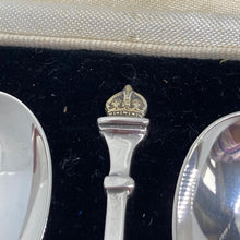 Load image into Gallery viewer, Boxed Set Of Silver Collectors Spoons With Crown Finials And George V Silver Jubilee Hallmark
