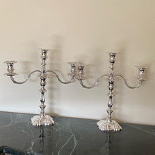 Load image into Gallery viewer, Pair Of Elizabeth II Silver Three Branch Candelabras Sheffield 1966
