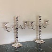 Load image into Gallery viewer, Pair Of Elizabeth II Silver Three Branch Candelabras Sheffield 1966
