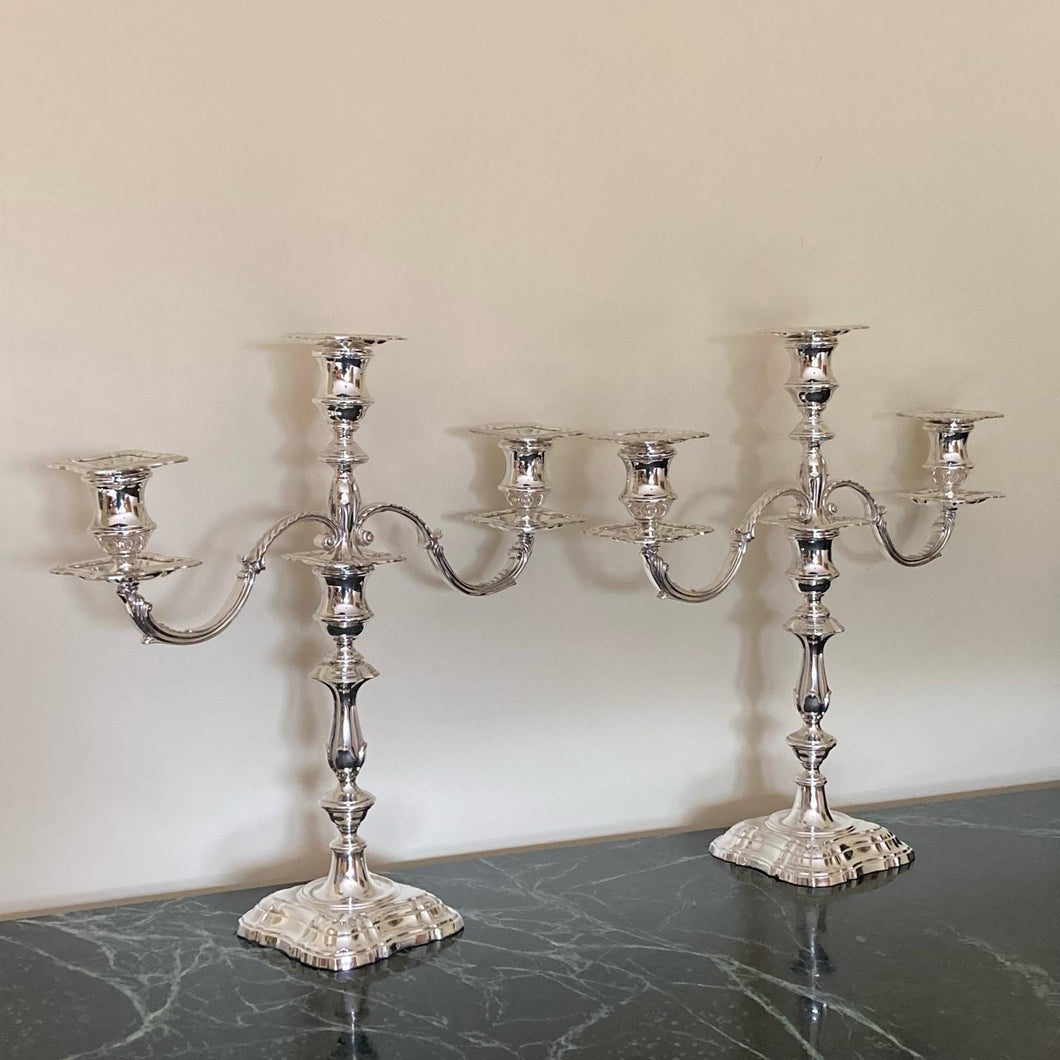 Pair Of Elizabeth II Silver Three Branch Candelabras Sheffield 1966