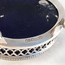 Load image into Gallery viewer, Silver And Blue Glass Salt Cellar And Pepperette Roberts &amp; Belk Sheffield 1977
