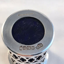 Load image into Gallery viewer, Silver And Blue Glass Salt Cellar And Pepperette Roberts &amp; Belk Sheffield 1977
