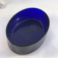 Load image into Gallery viewer, Silver And Blue Glass Salt Cellar And Pepperette Roberts &amp; Belk Sheffield 1977
