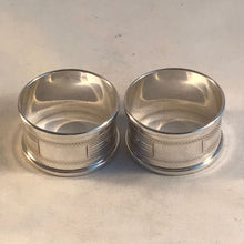 Load image into Gallery viewer, Pair Of Silver Napkin Rings With Engine Turned Decoration Birmingham 1948
