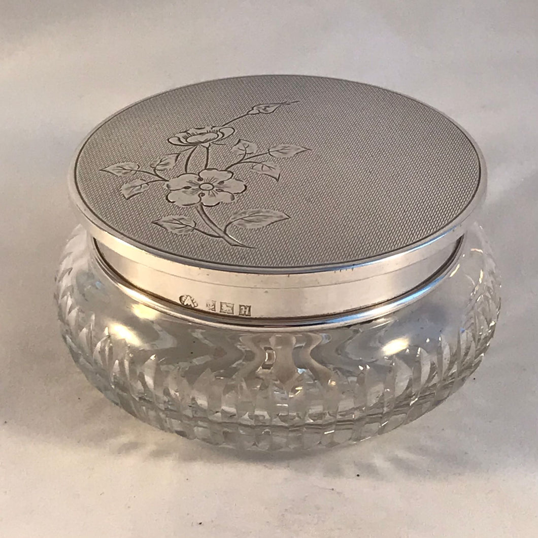 Silver Lidded Glass Dressing Table Jar Adie Brothers Birmingham 1957