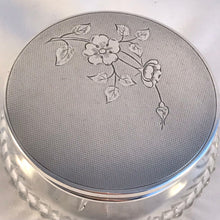 Load image into Gallery viewer, Silver Lidded Glass Dressing Table Jar Adie Brothers Birmingham 1957
