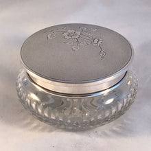 Load image into Gallery viewer, Silver Lidded Glass Dressing Table Jar Adie Brothers Birmingham 1957
