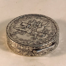 Load image into Gallery viewer, Modern Round Silver Box Embossed With Putti And Cherubs London Import Marks
