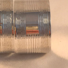 Load image into Gallery viewer, Pair Of Silver Napkin Rings with Striped Pattern and Rectangular Cartouche Birmingham 1944
