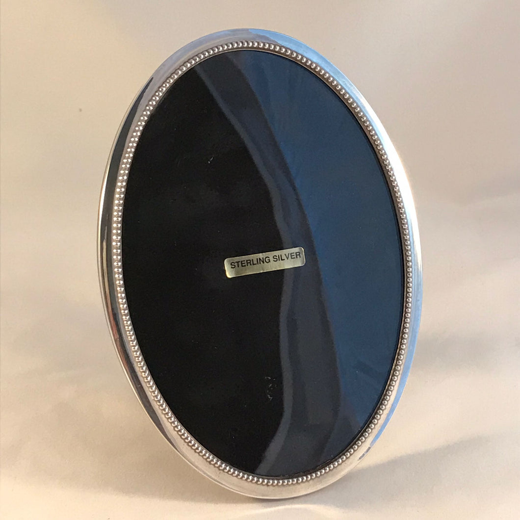 Oval Silver Photograph Frame With Beaded Edge